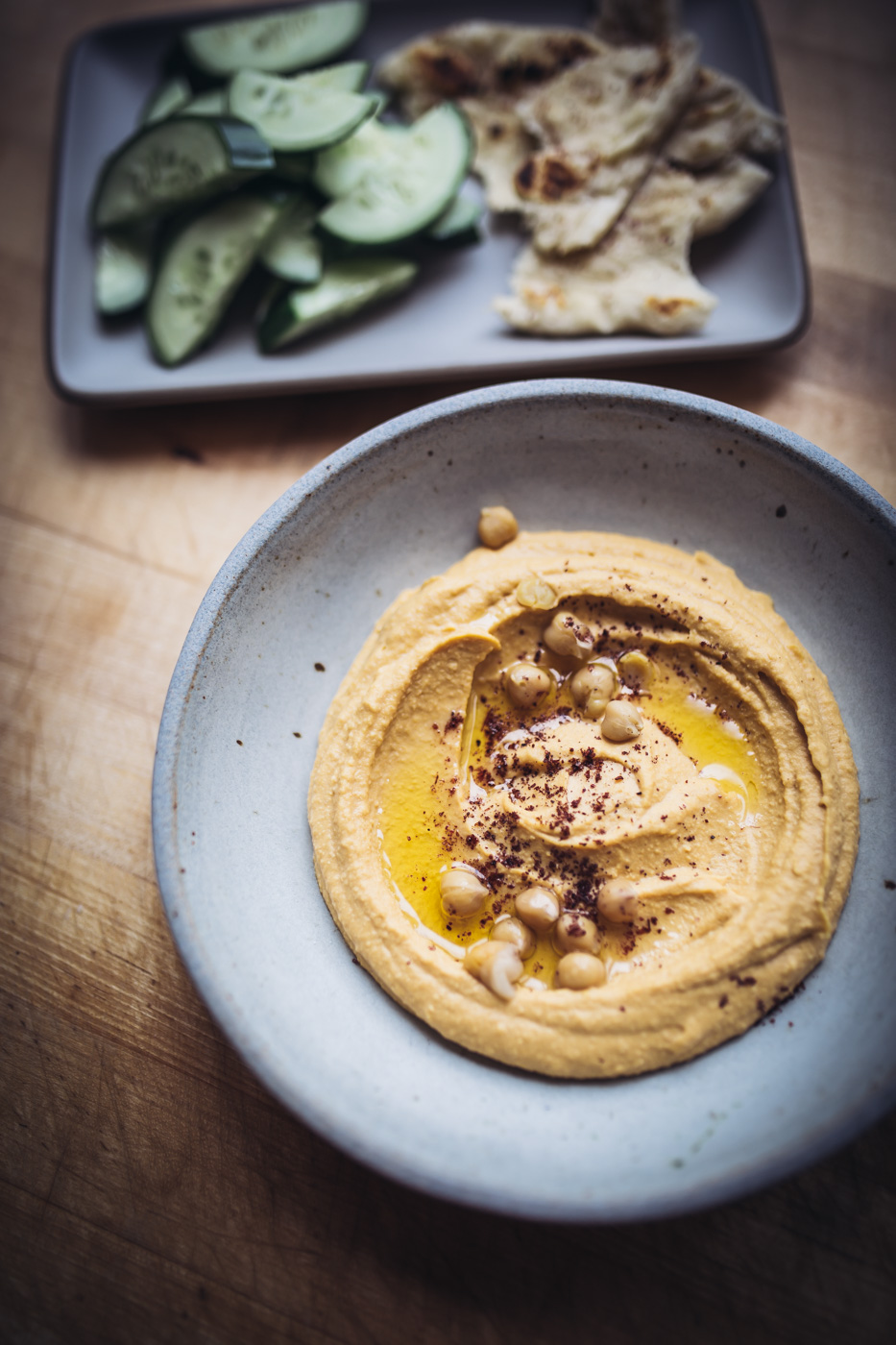 Sweet Potato Hummus with Garlic and Sumac Flatbread