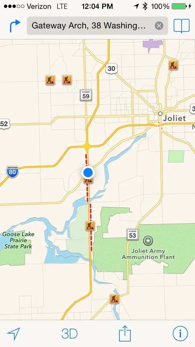 That blue dot is us in a traffic jam.
