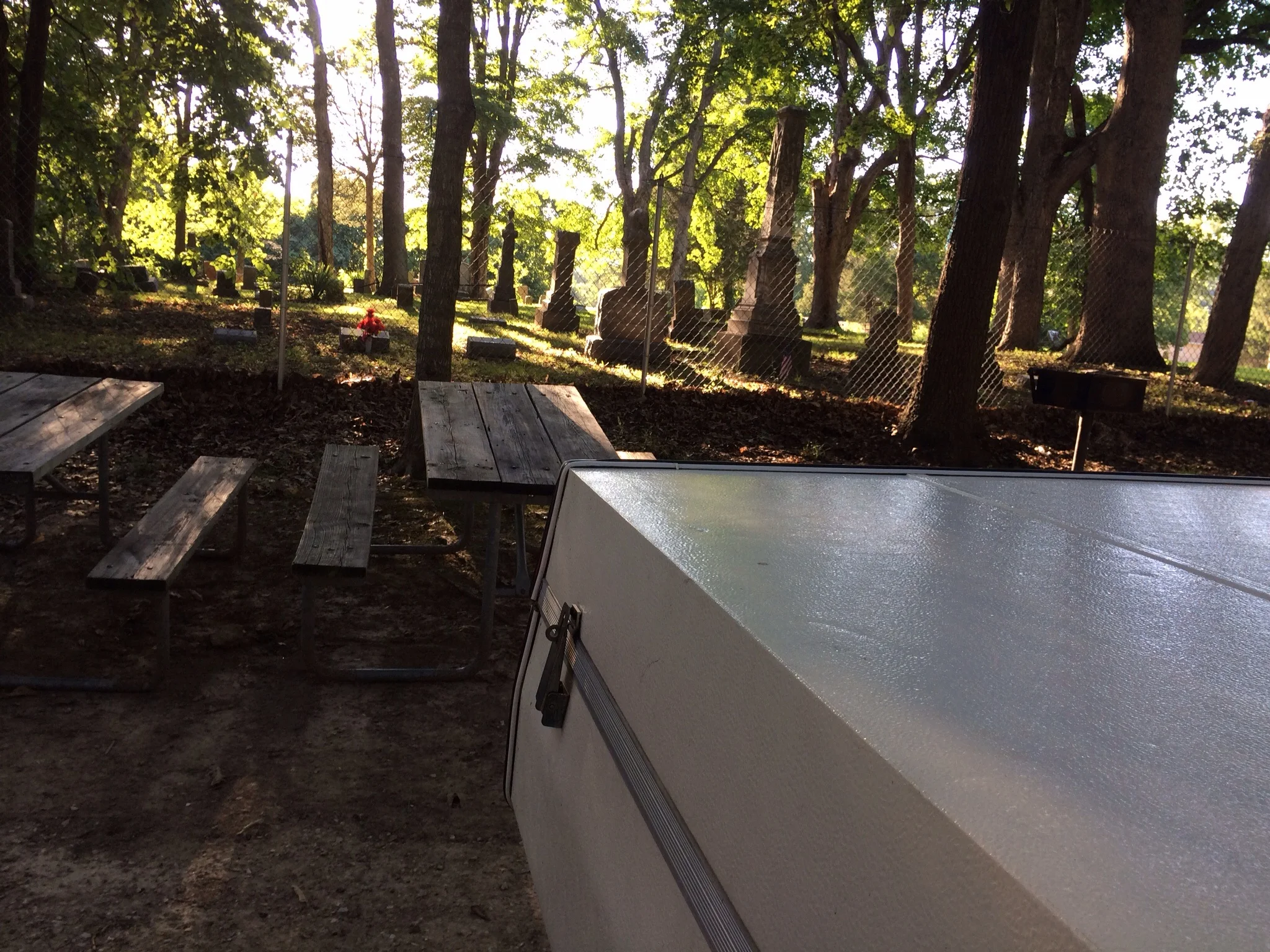 Our campsite by a cemetary... spooookkky
