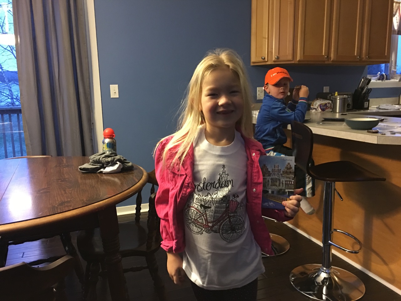 An Amsterdam t-shirt and a diary to write in when I undoubtedly embarrass or bother her for the next 13 years. (At 7 I figure I have at least 13 years before she realizes what a genius I am)