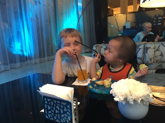 We were going for adorable and got this instead. Also, notice the food. 