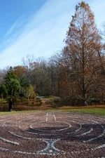 Brookside labyrinth, looking toward tea house island