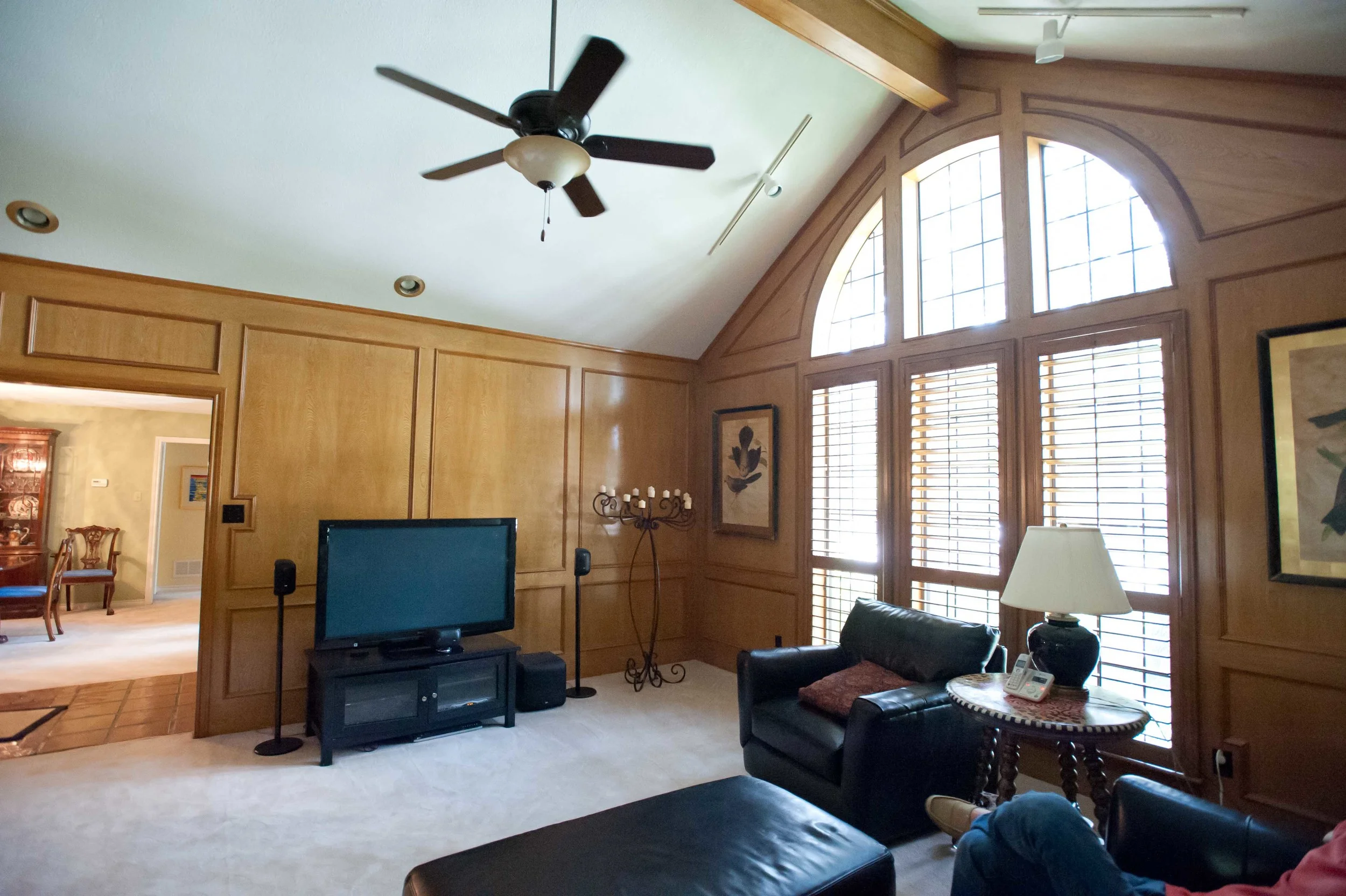 Before: Lots of wood paneling