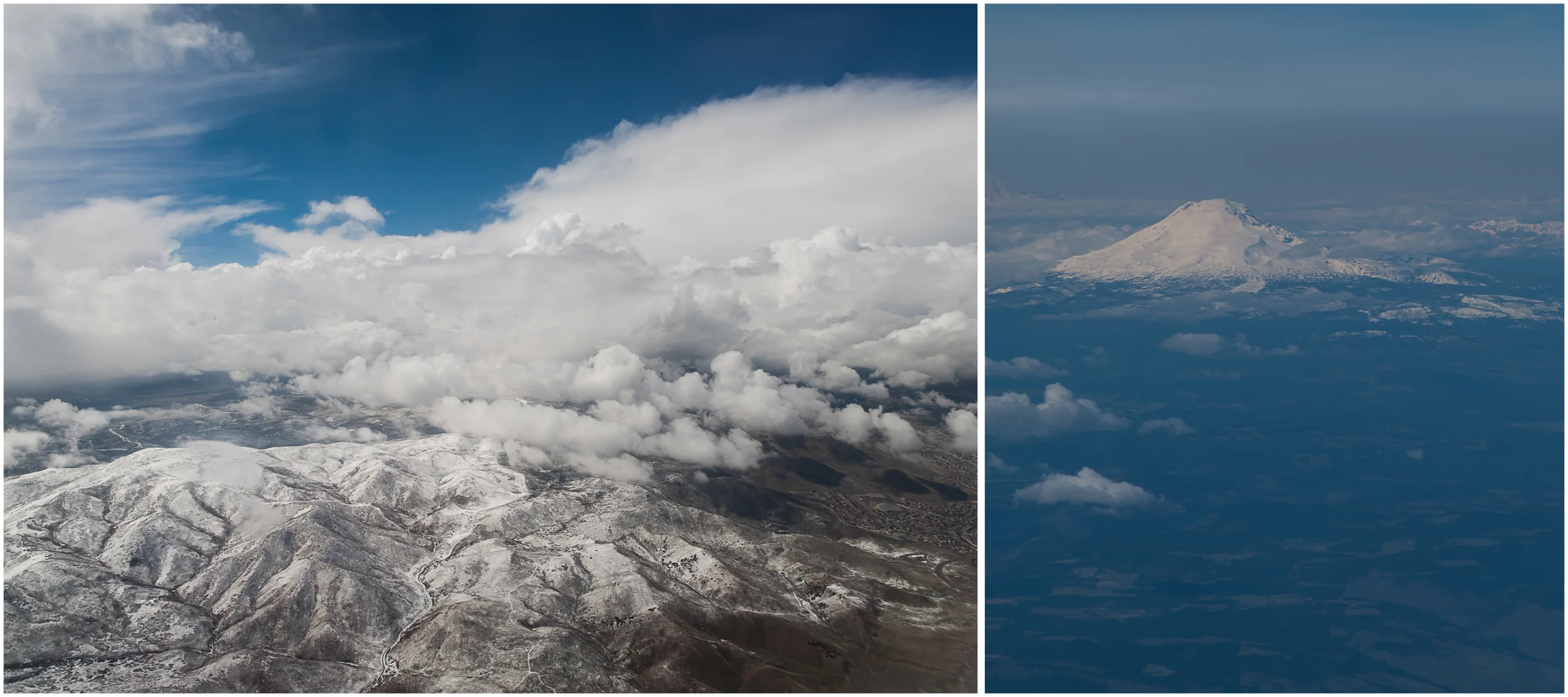 Flying in, we had an extremely brief stop-over in Salt Lake City. The second image is of one of the Three Sisters near Portland -- can't remember which in particular.