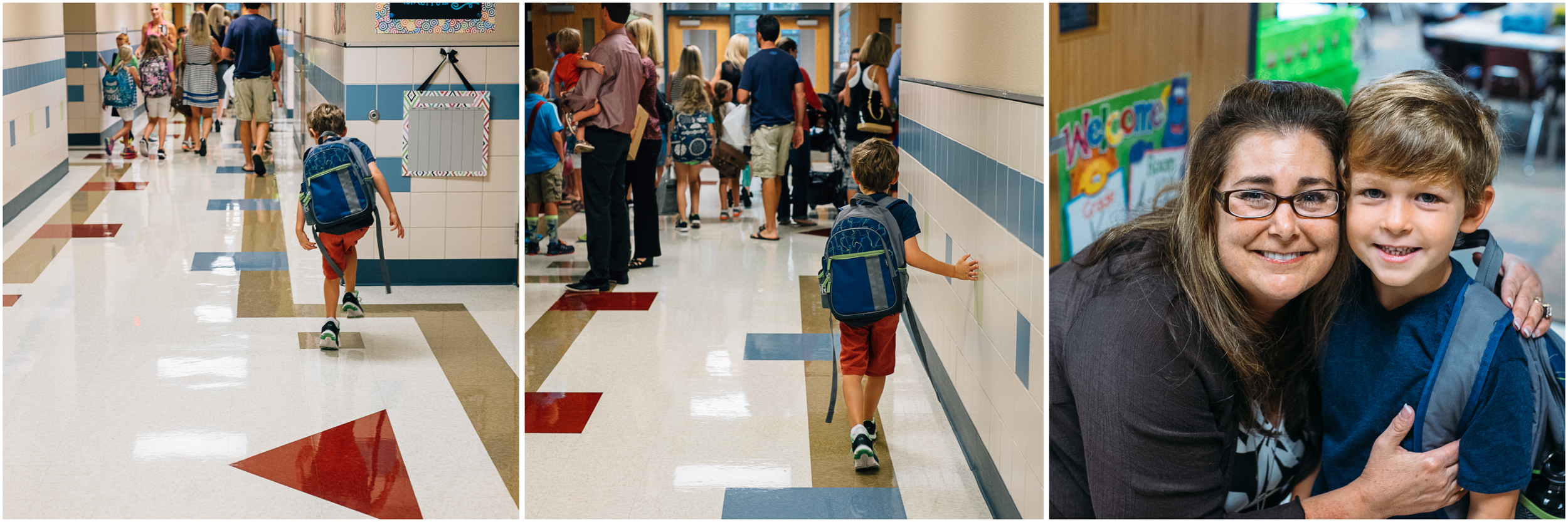 Michael hopped on all of the colored tiles down the hallway to his classroom. 