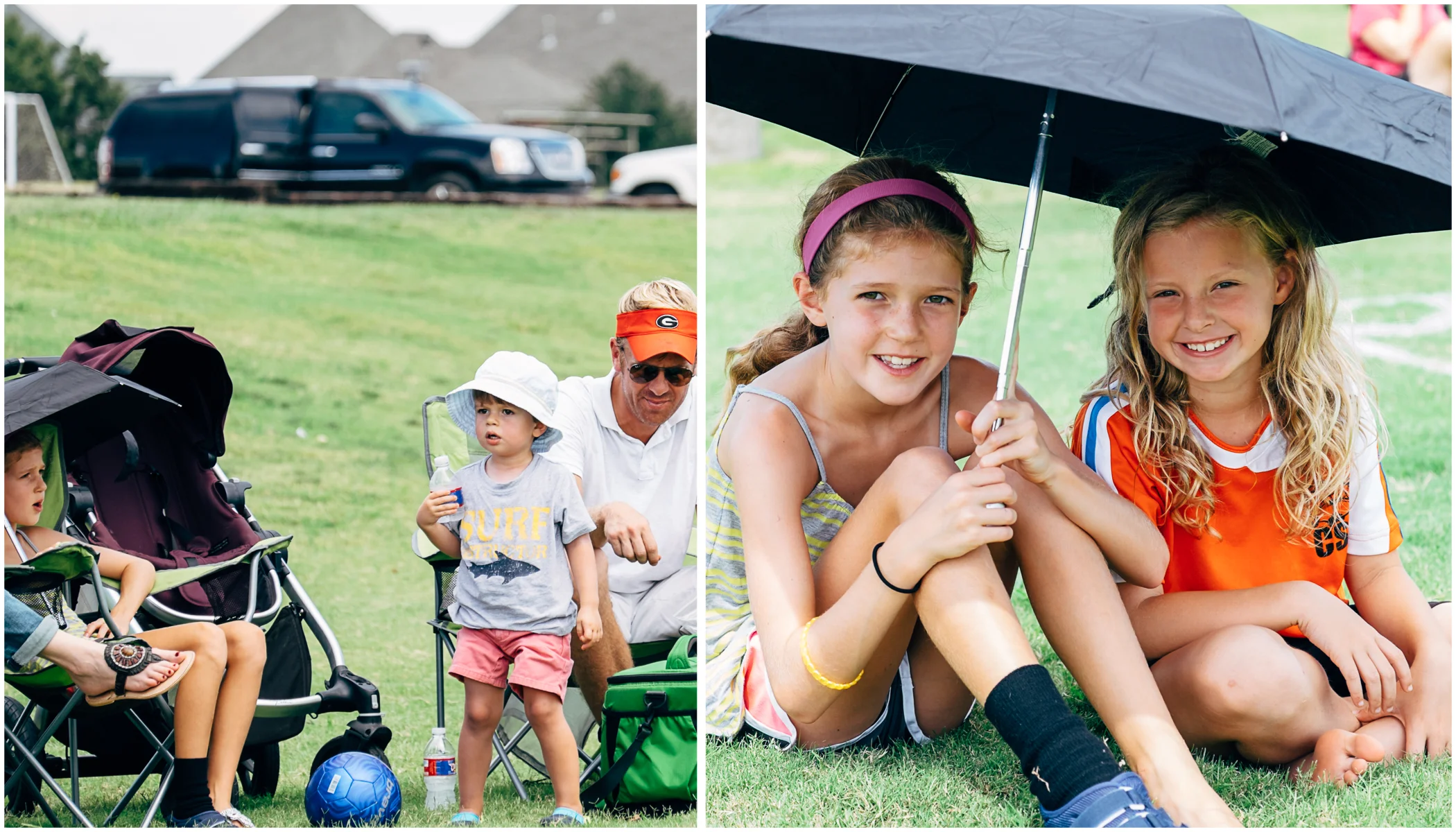 It was blazing hot on the sidelines, but we made it. Next time, we need a bigger umbrella. 