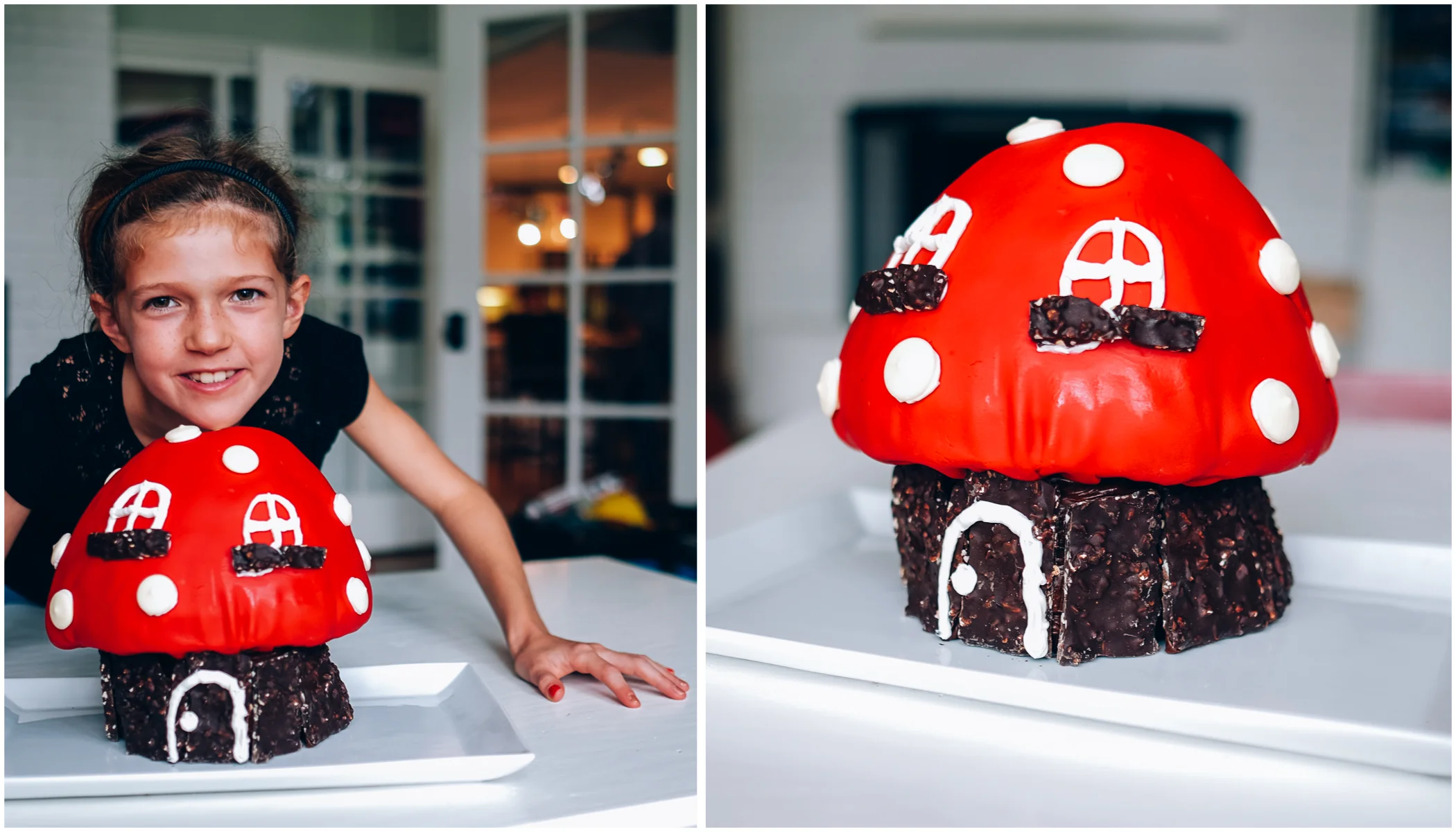 Then back to the house for cake! Before dinner! It was so exciting. These photos were taken before the four-layer mushroom top began to slowly slide and crush the two-layer mushroom stem. I have much respect for you real cake decorators out there. 