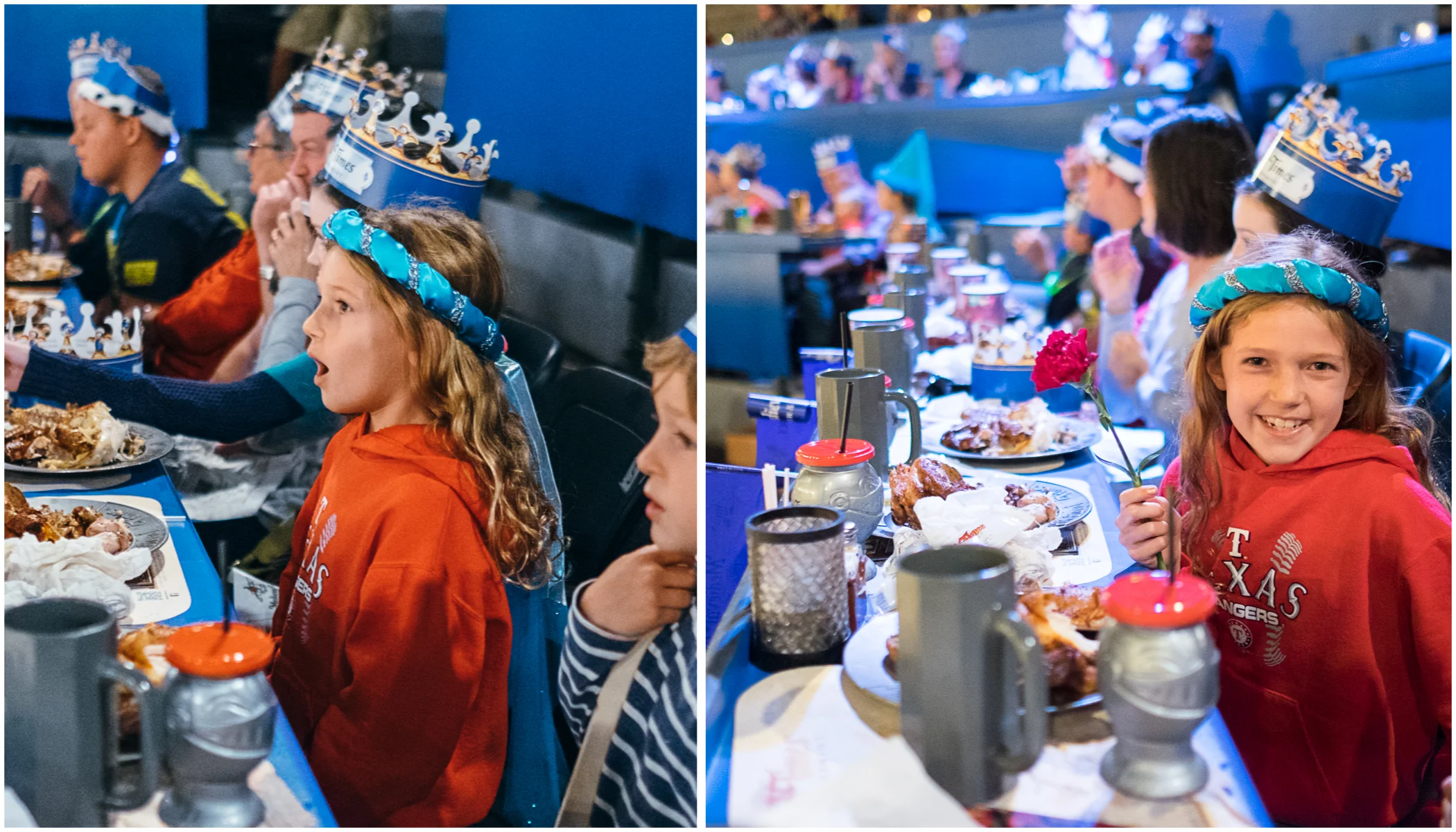 The Blue Knight kissed then tossed a carnation to Ella. I think she swooned a little. (P.S., don't tell her it isn't a rose.)