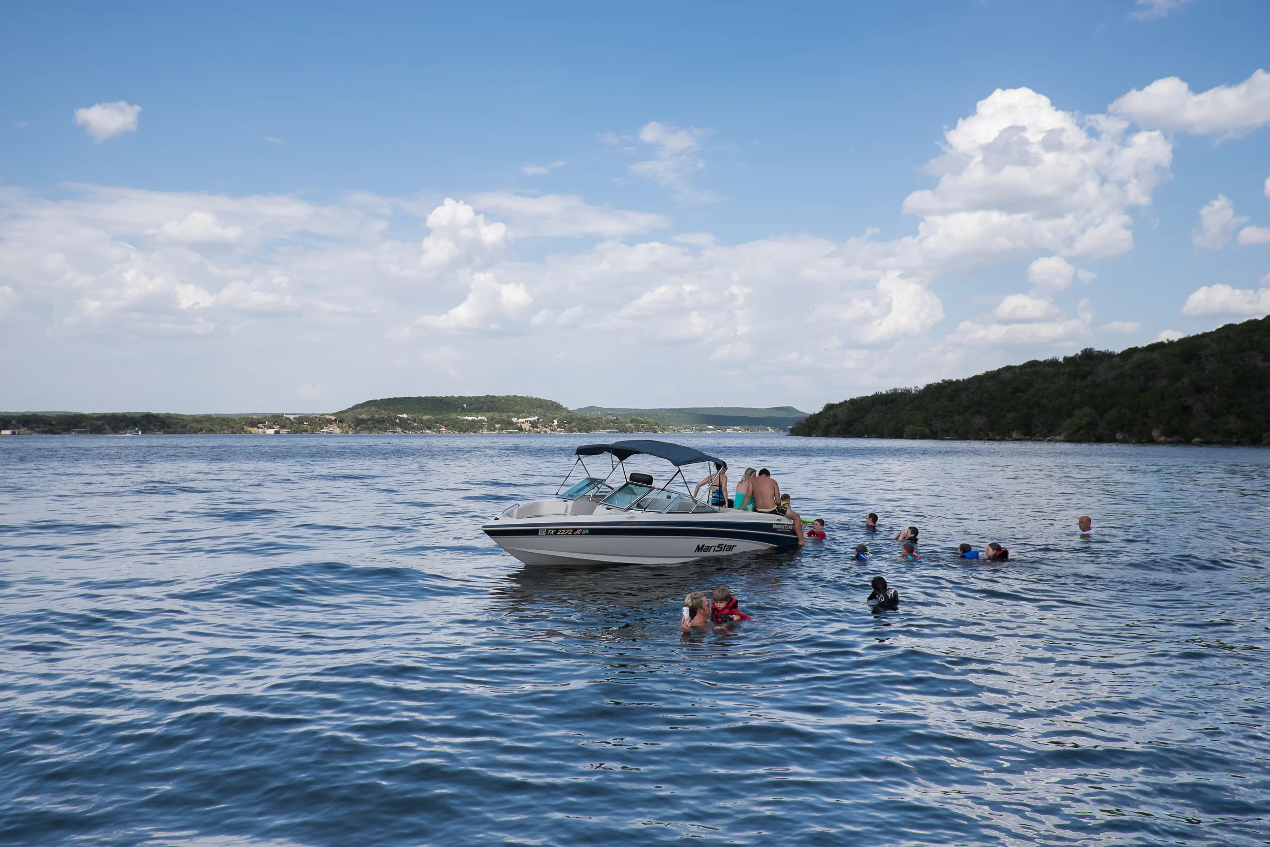 Mid-afternoon swim party on the lake with friends.
