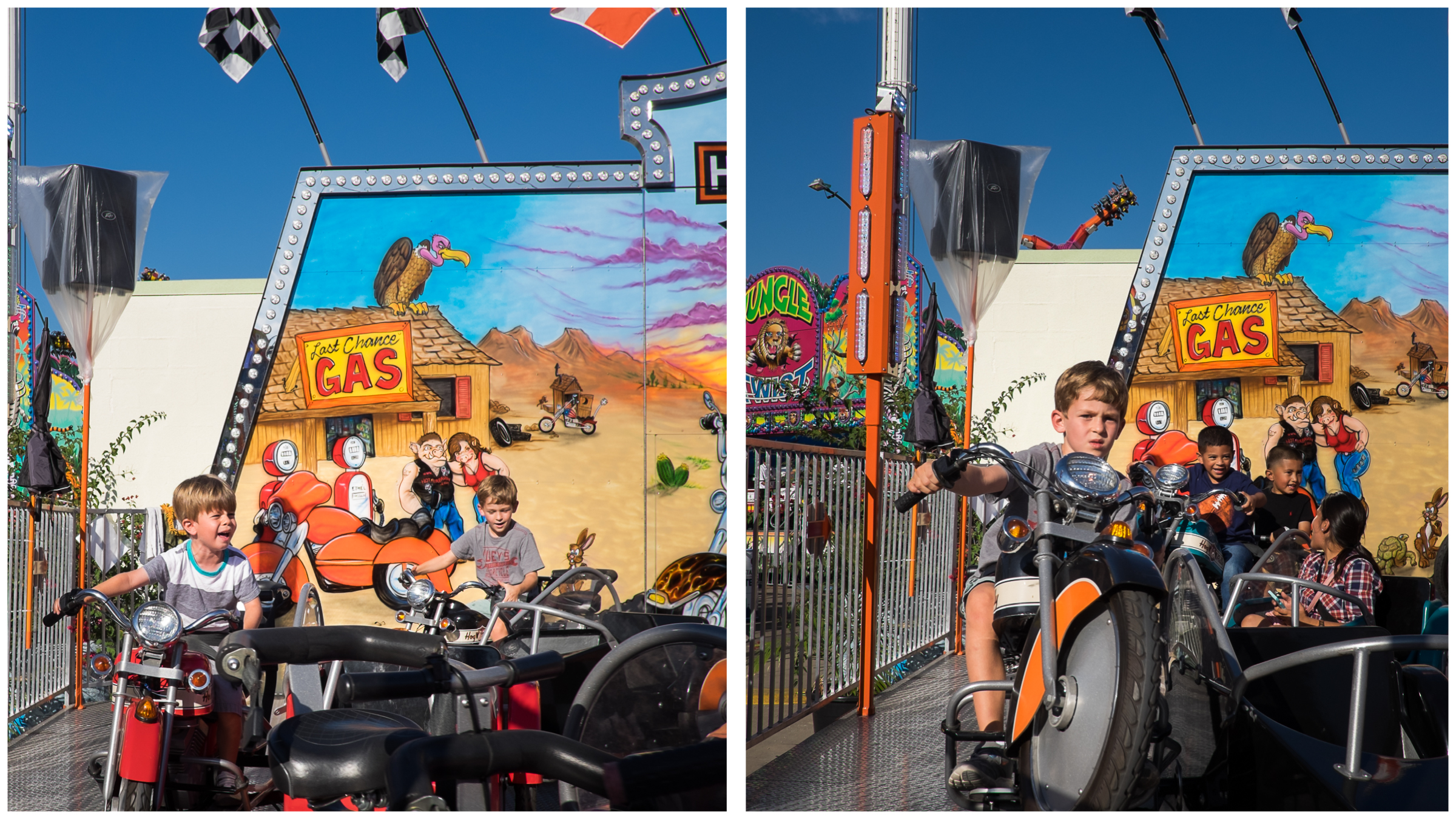 I know you're not supposed to laugh when your children are in dire peril, but...this was funny.&nbsp; Poor kiddo.&nbsp; These motorcycles went around in a smooth circle and once or twice would bounce up and down.&nbsp; Henry is clearly not ready!&nb…