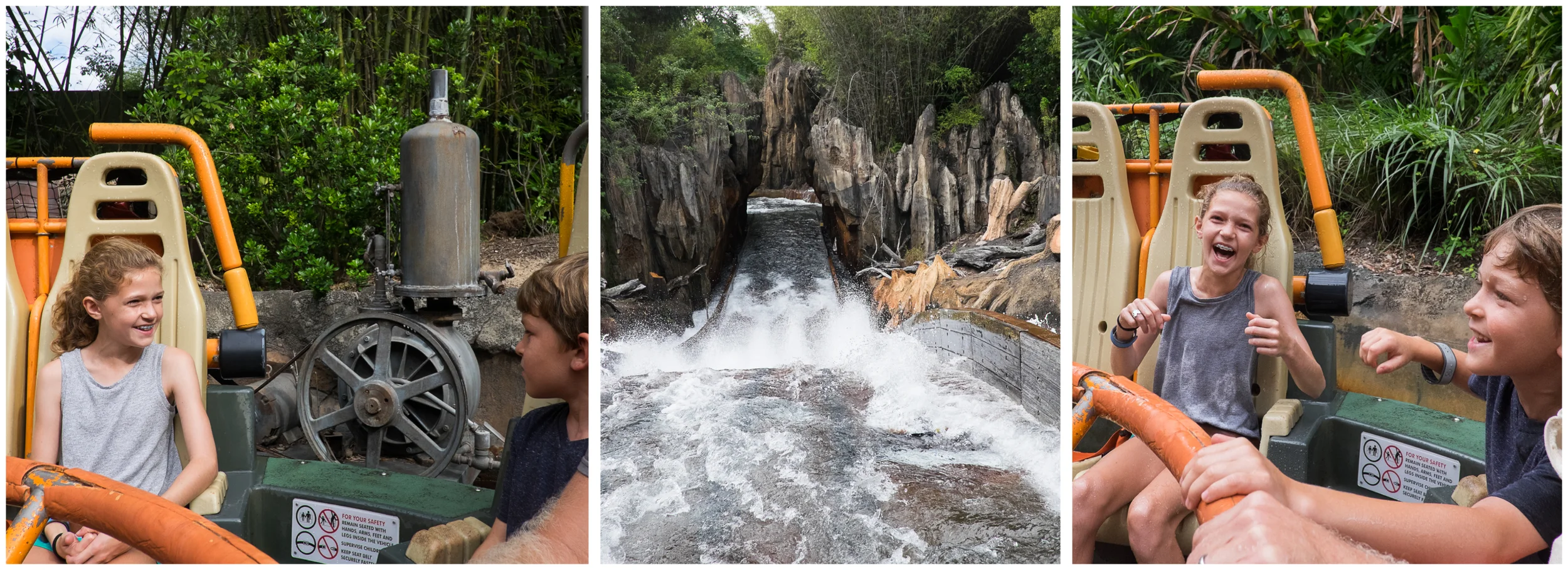 My worst idea ever. Filling time before the Lion King Show with a ride on the Kali River Rapids. We all got soaked; Henry and I looked like we jumped in a pool. 
