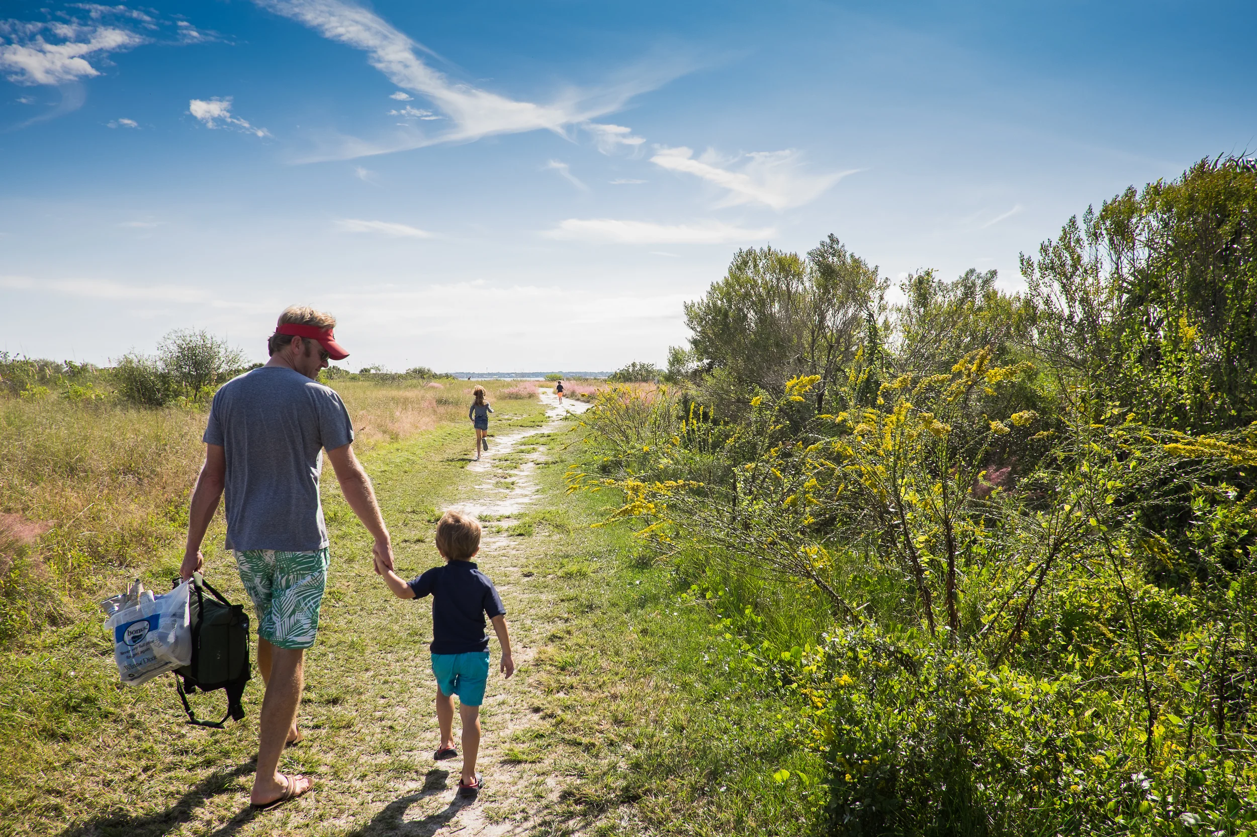 Hiking in to the pet-friendly beach on Honeymoon Island.
