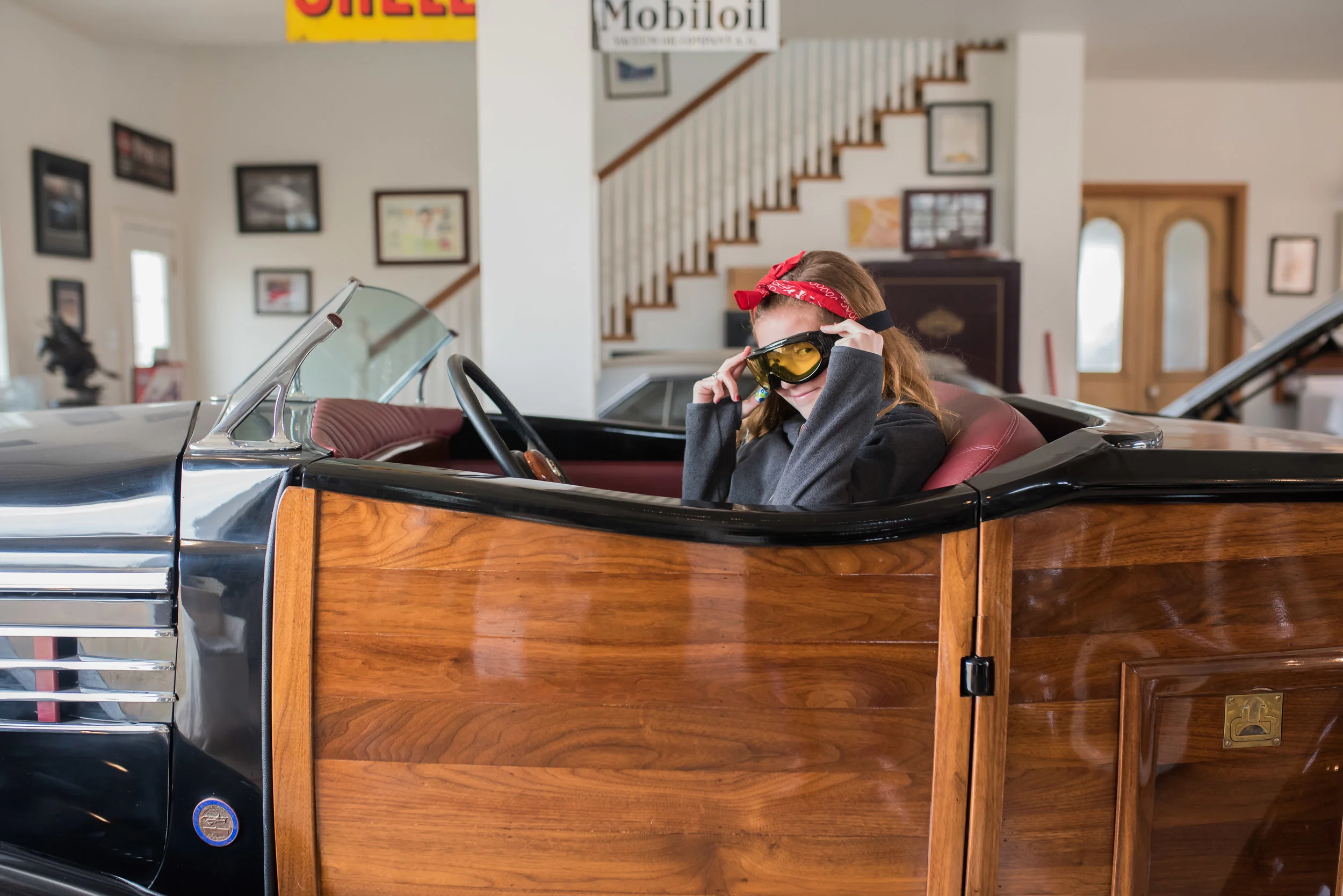 My photographer's assistant got a little distracted in Rocket's car barn. 