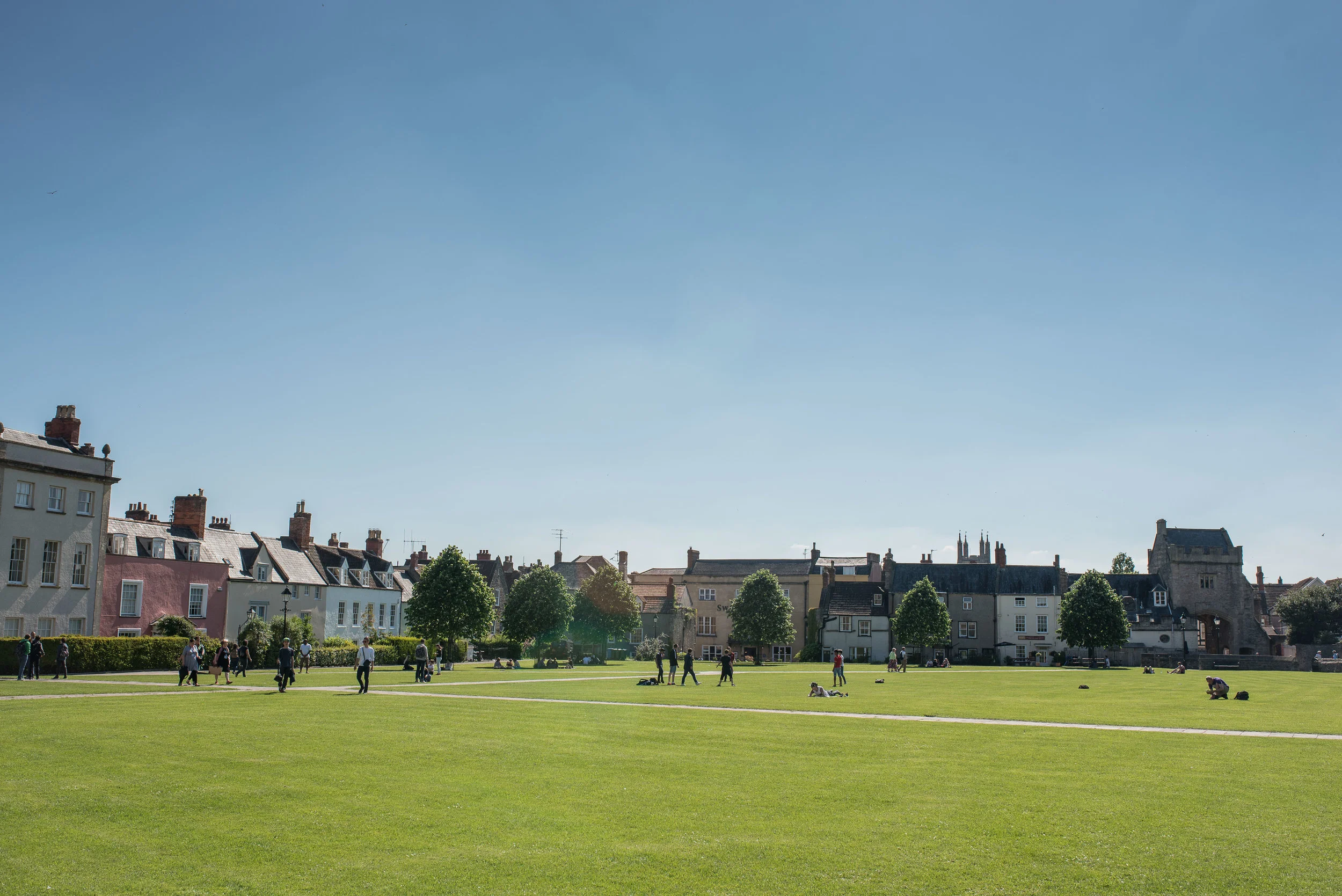What I would call a quad, surrounding the cathedral. It was a popular spot for kids just out of school that afternoon. 