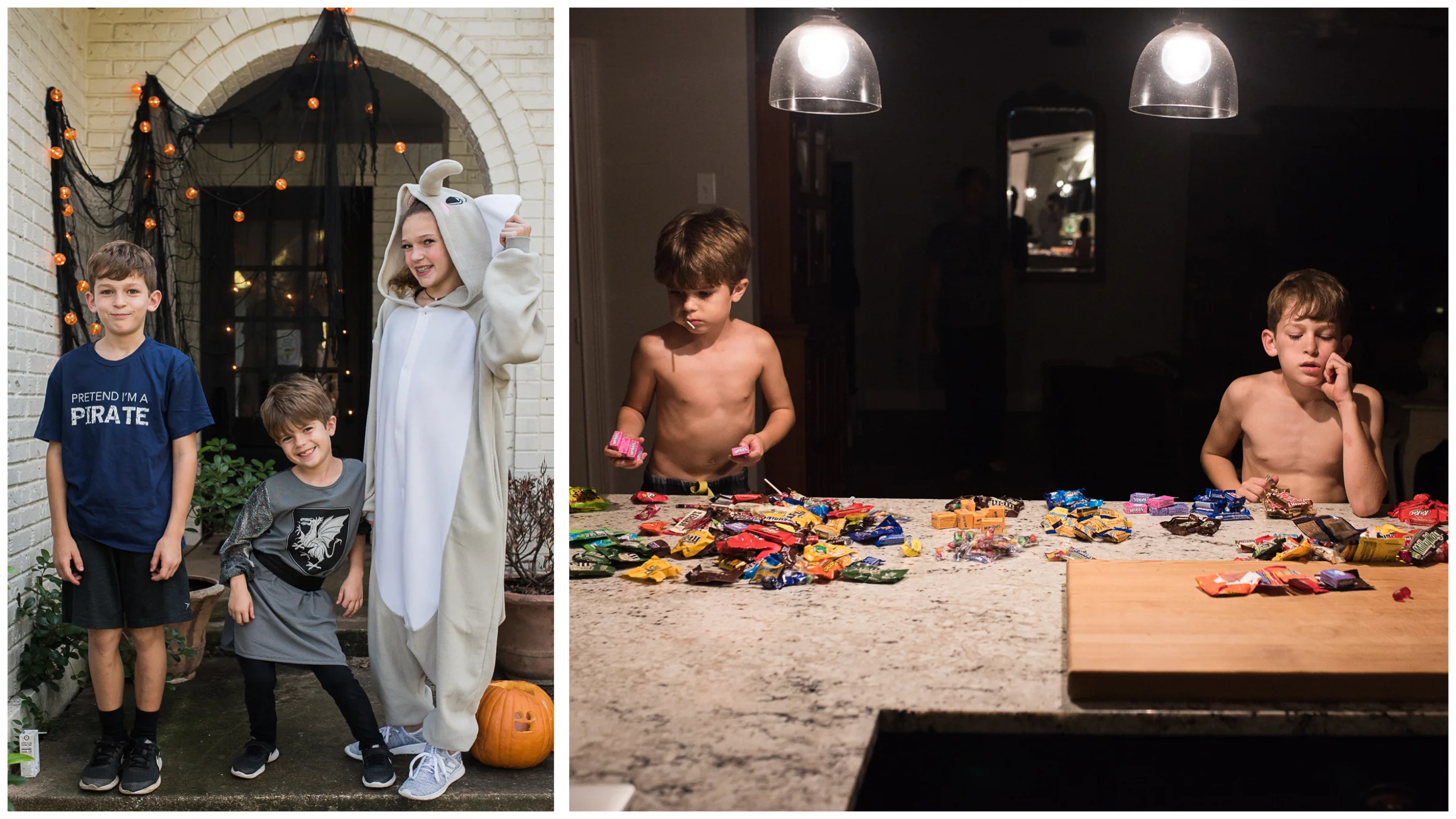 Plus a pretend pirate and a knight who didn’t want to wear any part of his costume except for the tunic. Based on the candy haul, the night was a success.