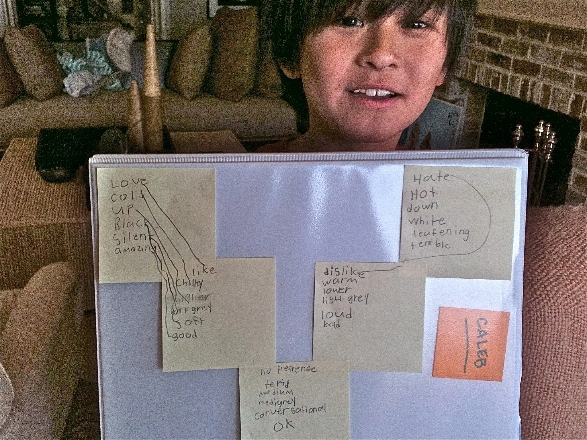 Caleb and his lists of words.