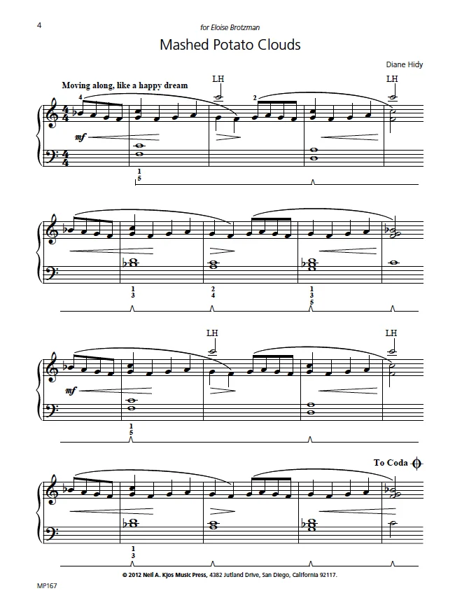Mashed Potato Clouds from Attention Grabbers Book 2 . National Federation of Music Clubs Bulletin selection 2014-2016.