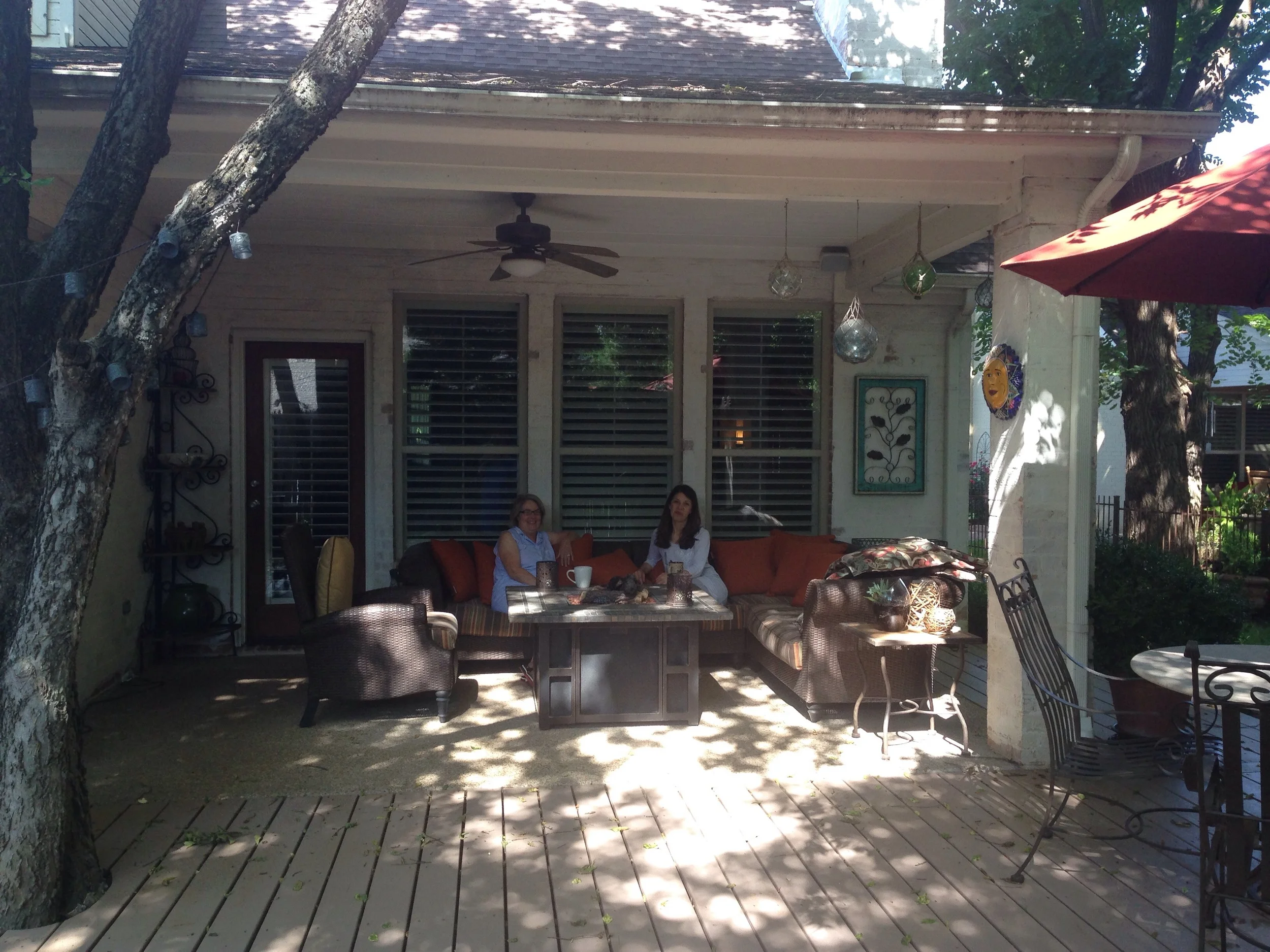 On the back veranda having morning tea and coffee before it gets too hot to even consider being outside.