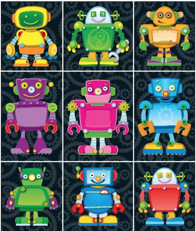 These robot stickers come in huge packs so they last a long time. I also appreciate that they're gender neutral. 