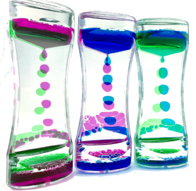 I once had an extremely agitated student who was completely soothed by a liquid motion toy like this. His mother seemed so mystified that I gave him the toy on the spot even though it was an "expensive" prize. Having raised an extremely challenging child myself, I wanted to help in any way I could and a Liquid Motion toy was the least I could do. I like to play with them, and the multicolored ones are the most satisfying and beguiling. Some of them are quite elaborate.