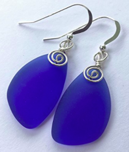 These Sea Glass Earrings are in my favorite color and I like the shape, the color and the texture of the glass and silver accents.