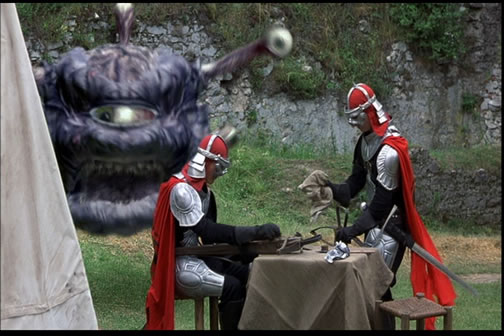 Guys, I'm trying to sleep behind this tent. Keep it down with...wait, what are you doing? Sorry Mr. Beholder, we're just extras rubbing these weapons and we didn't know you'd be added to the scene. 
