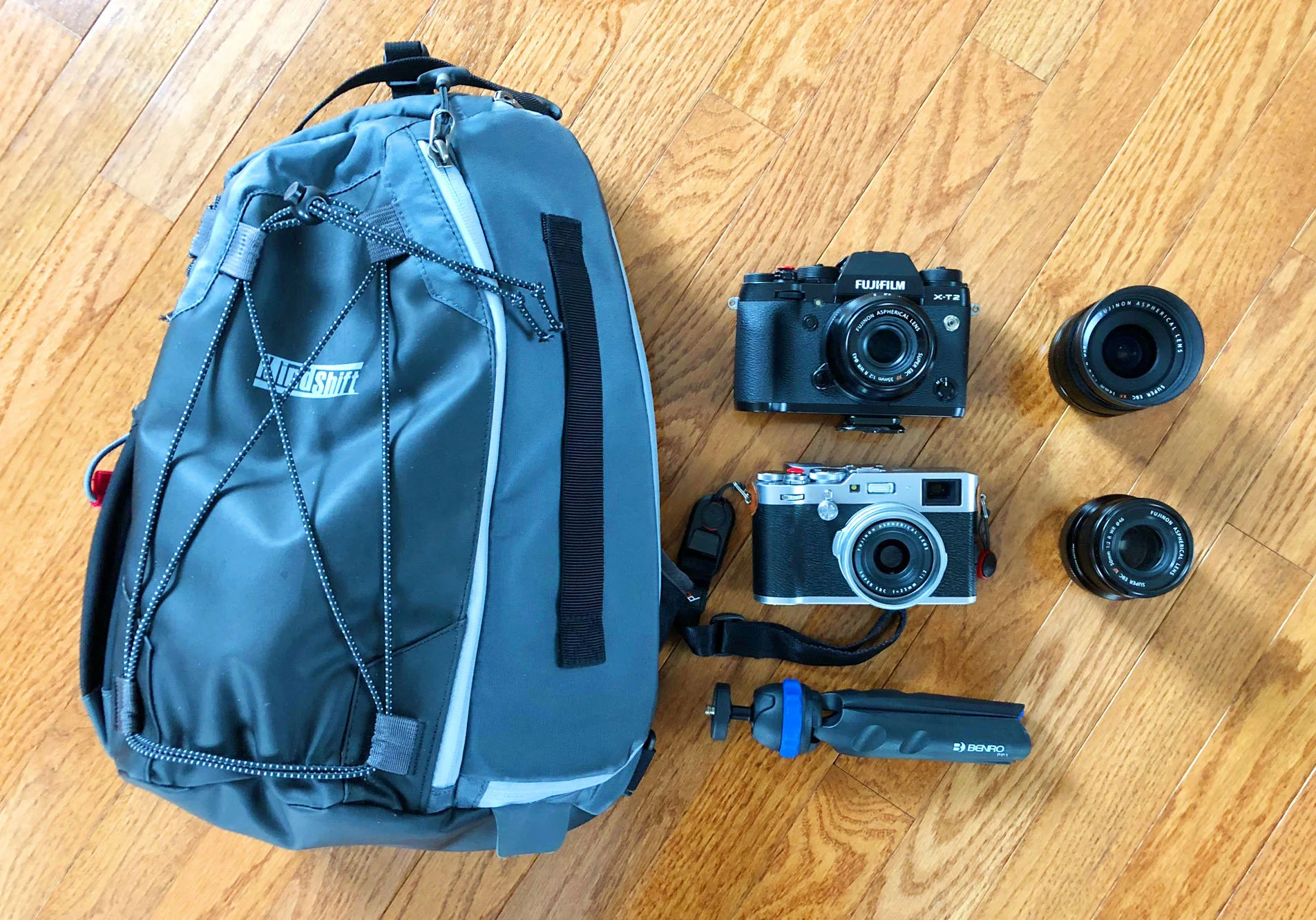MindShift Gear Photocross Sling bag, Fujifilm X-T2, Fujifilm X100F, Benro PP1 mini tripod