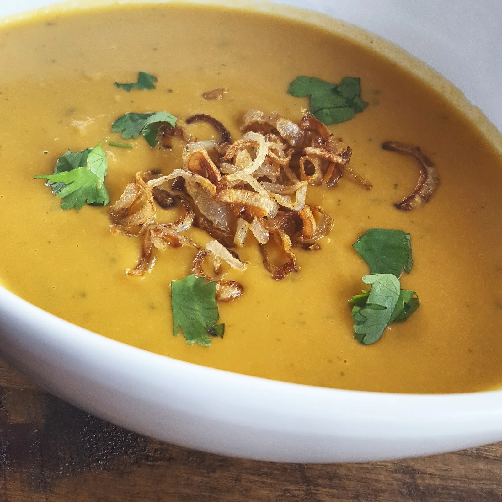 Sweet Potato and Apples Soup with Crispy Shallots