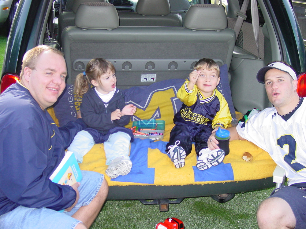 September 22, 2001 - Bubba and Goody acting like dads before Michigan beat Western 38-21 in front of a red, white, and blue laden crowd.