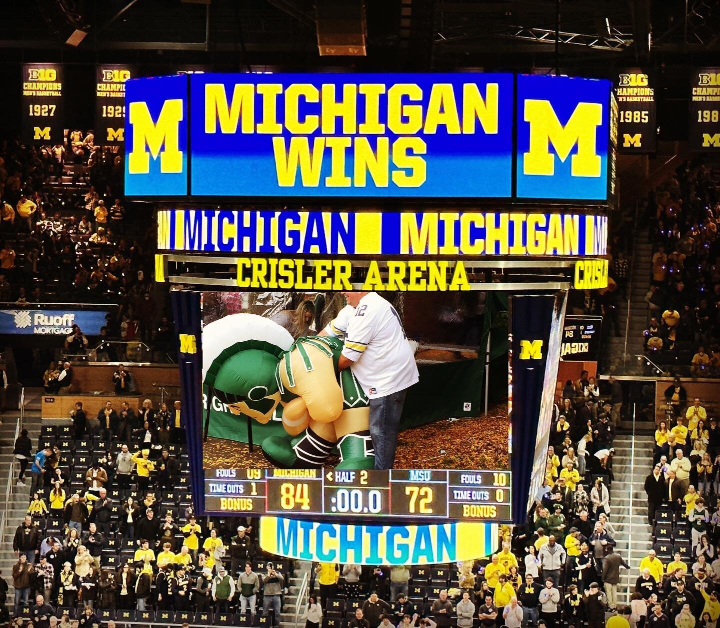 A somber unity to kick things off, but the evening ends with a very enjoyable double digit win over the Spartans in the Crisler Center.  Wolverines hold serve in the three major sports over MSU.  #goblue #spartybeat #justlikefootball #wintherest