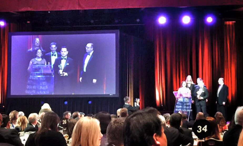The crew of "Being George" accepts the NY Emmy for Best Documentary.