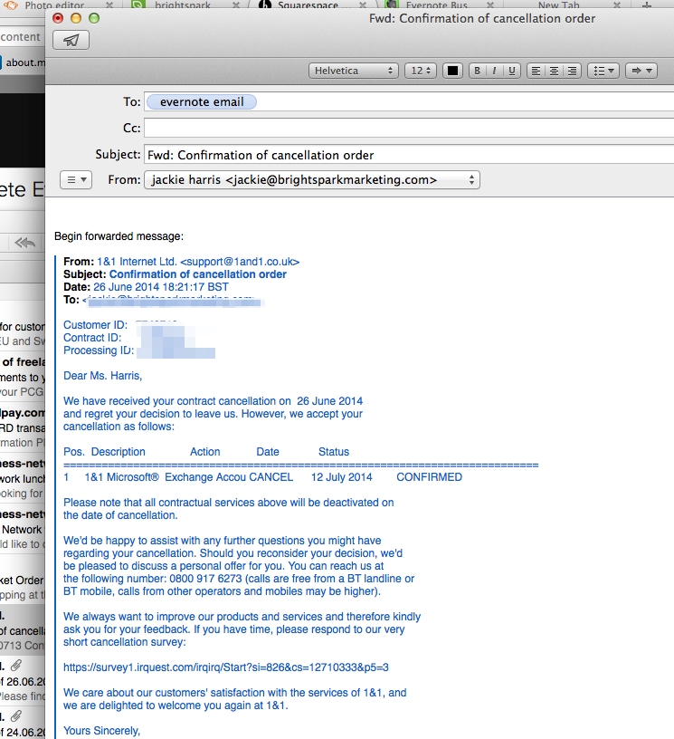 Here's the original email - which I just forward to Evernote.