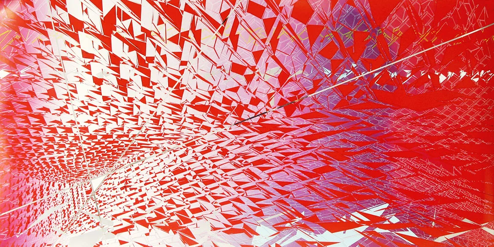 Radiant Emblematic Structure&nbsp;»&nbsp;Paint, Reflective Tape, and Ink on Archival Paper |&nbsp;30” x 60”&nbsp;