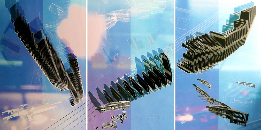 Drive By Shooting » Paint, Ink, Pencil, and Reflective Tape on Archival Paper&nbsp;
15 feet wide x 8 feet tall