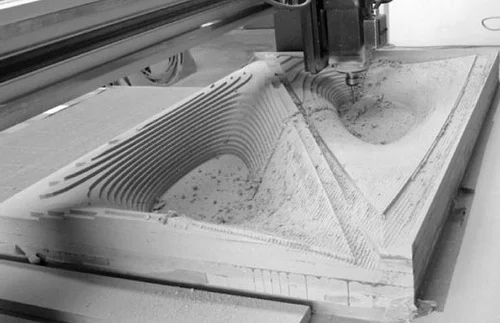 SCI-Arc’s 3-axis mill carving a mold out of laminated particle board