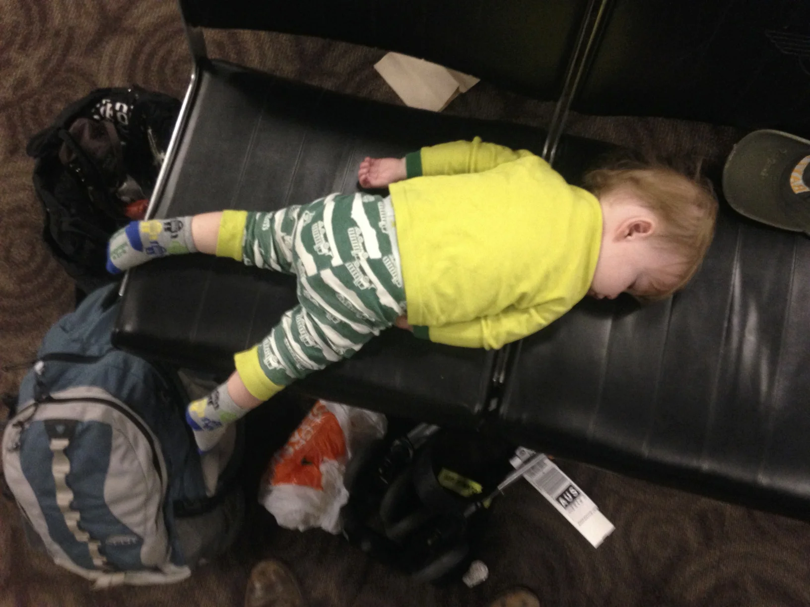 Our son sleeps, it's past midnight after all.