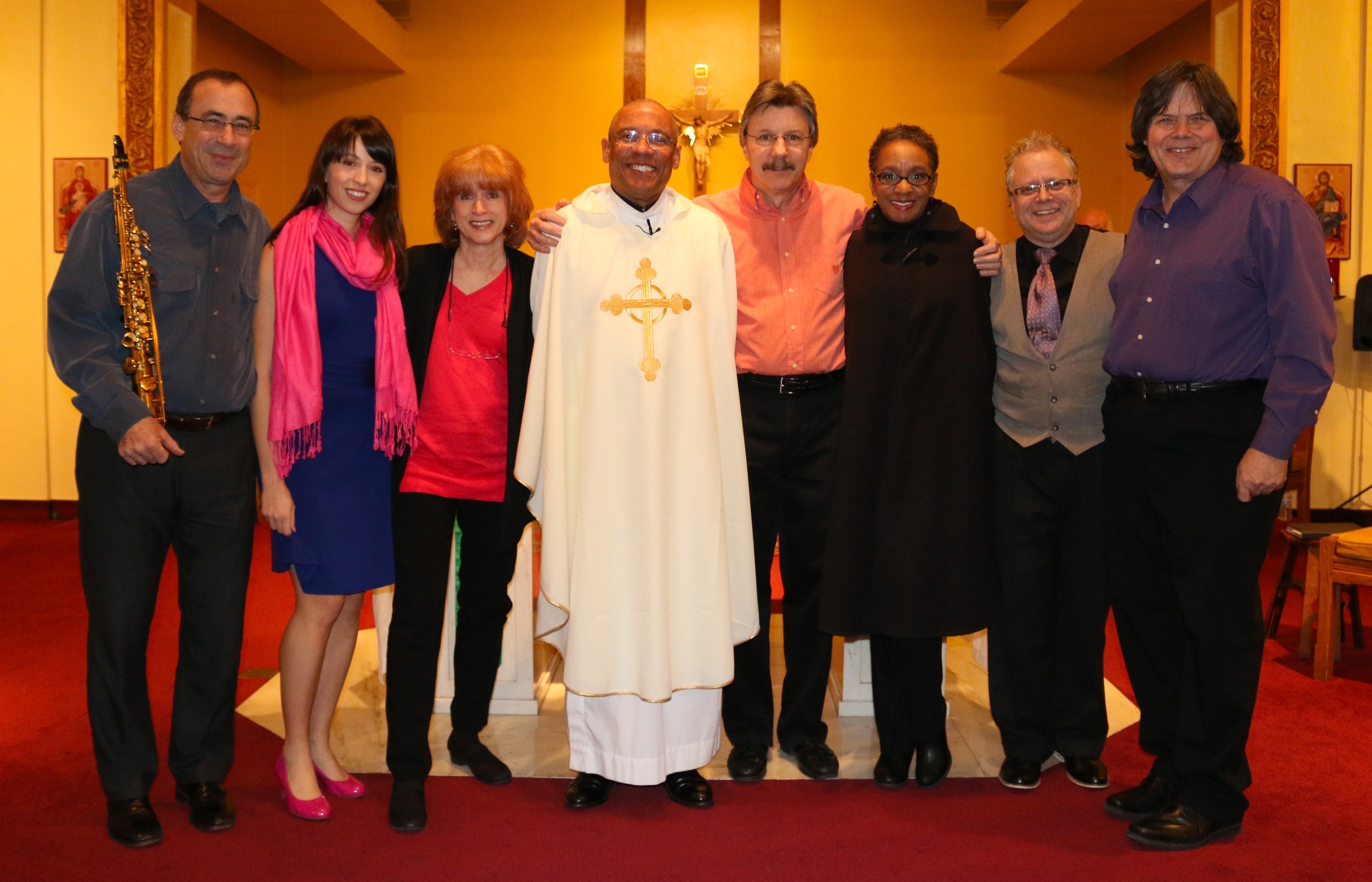 L to R: Sam Levine, Me, Marlène Tachoir, Father Carré, Jerry Tachoir, Connye Florance, Rich Adams, Roy Vogt