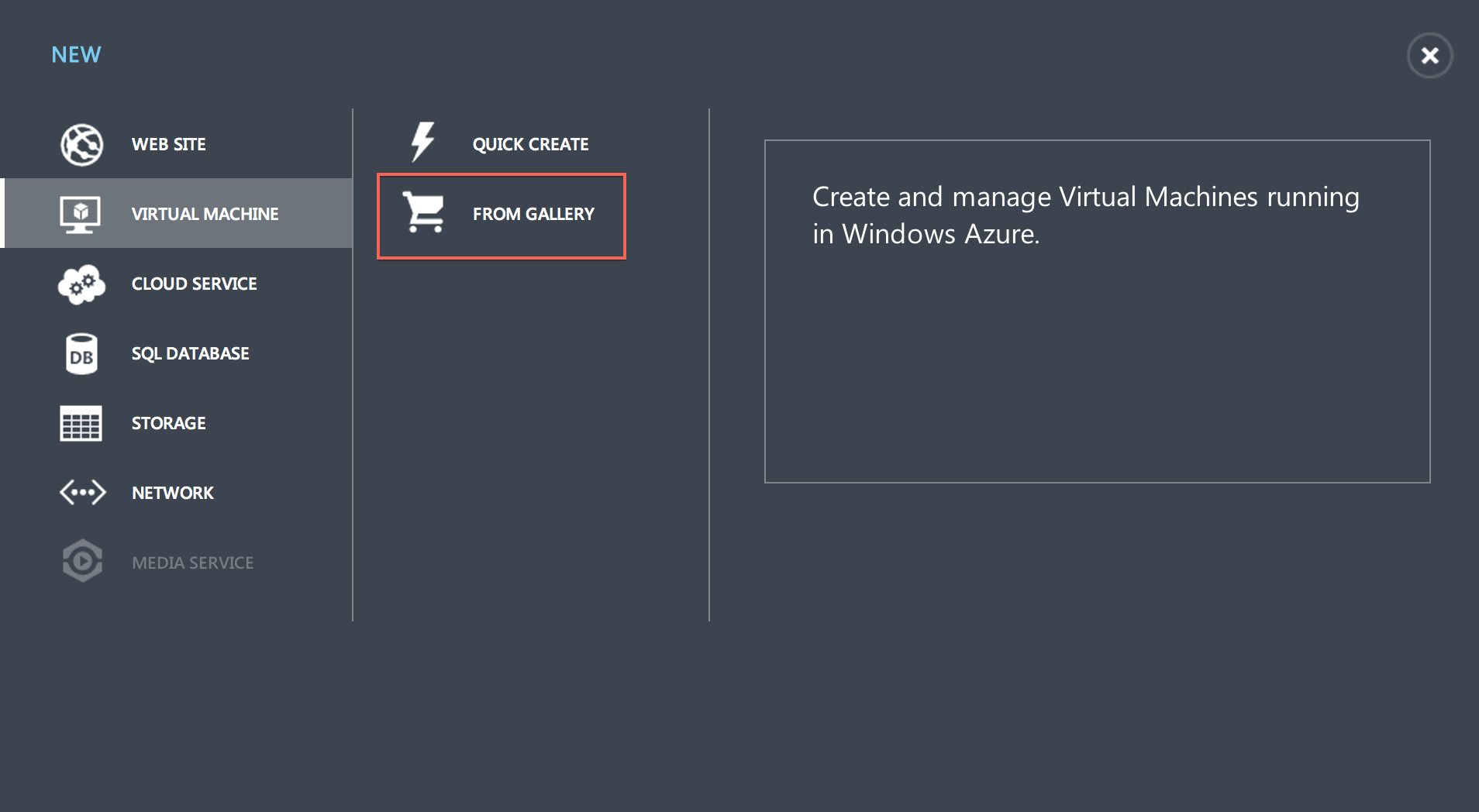 Step 2: Select "Virtual Machine", "From Gallery"