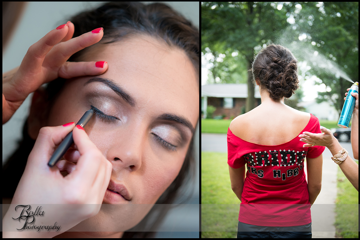 004_Bolla_Photography-wedding-preparations-outside-bride-makeup-hair-spray-personalized-red-shirt-Mascoutah-Hibbs.jpg