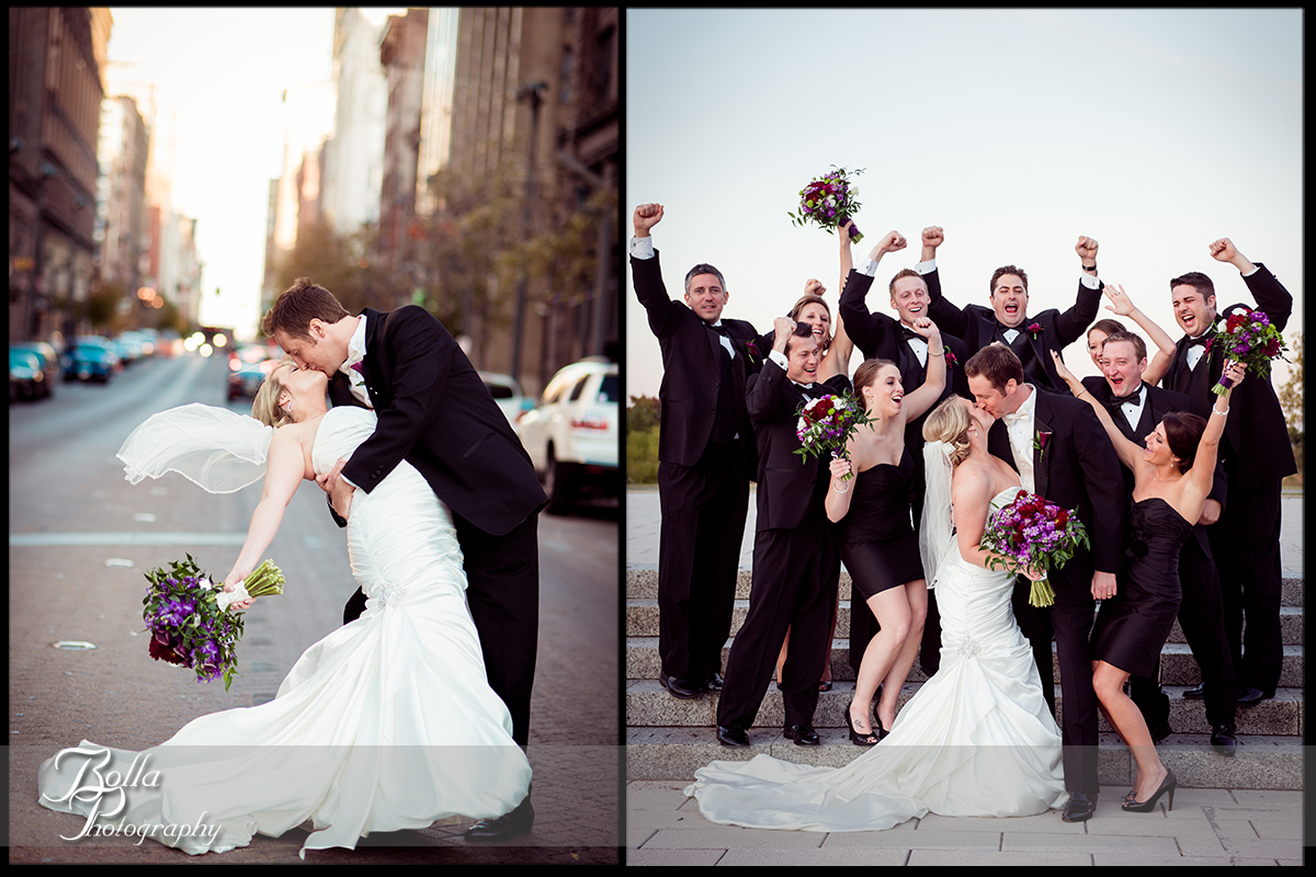 014-Bolla-Photography-wedding-Saint-Louis-MO-STL-bride-groom-portraits-washington-avenue-stret-kiss-dip-forest-park-bridesmaids-groomsmen-cheer-Peters.jpg