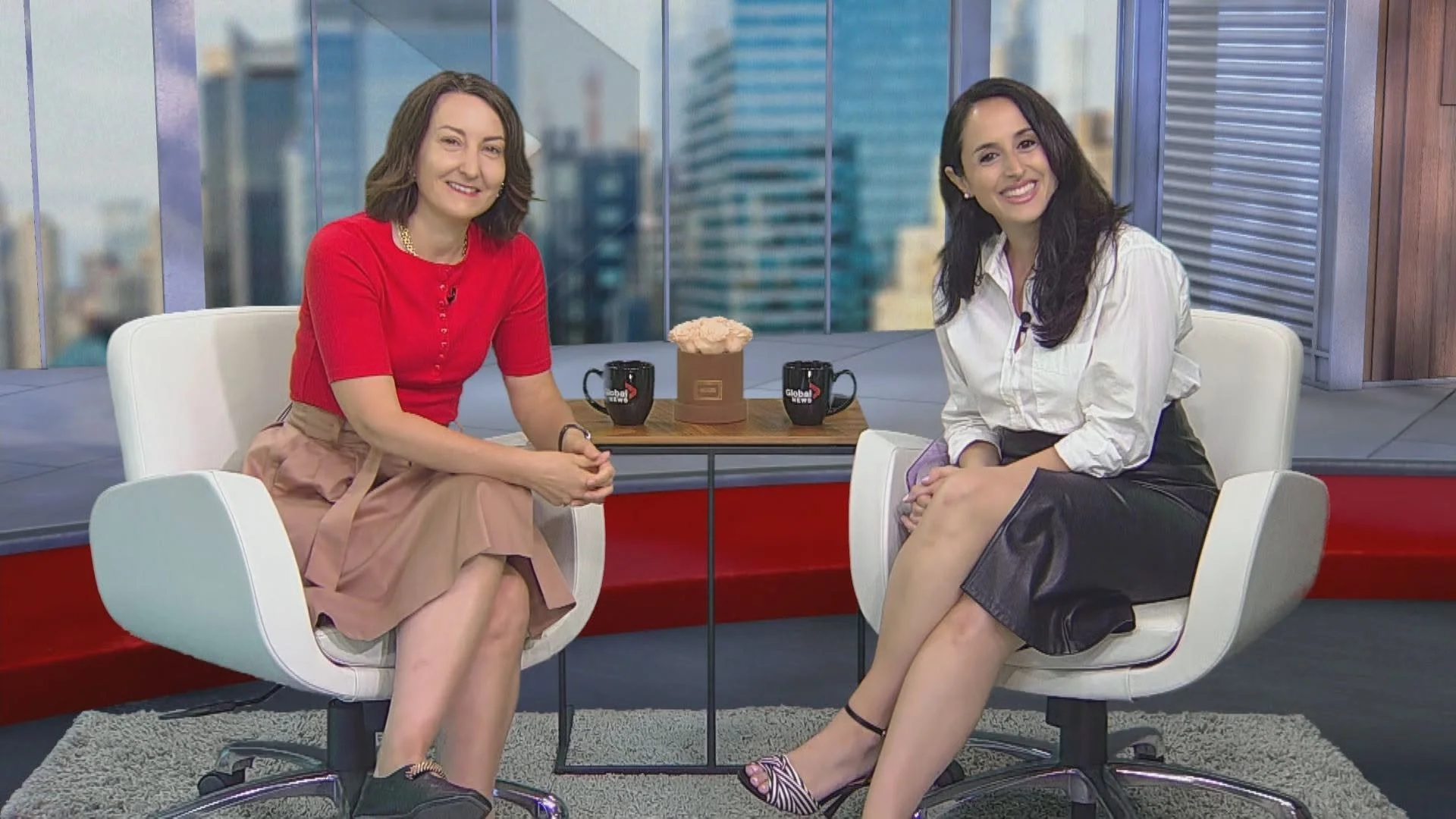 Jaime en entrevue télé sur le plateau de Global News avec une animatrice