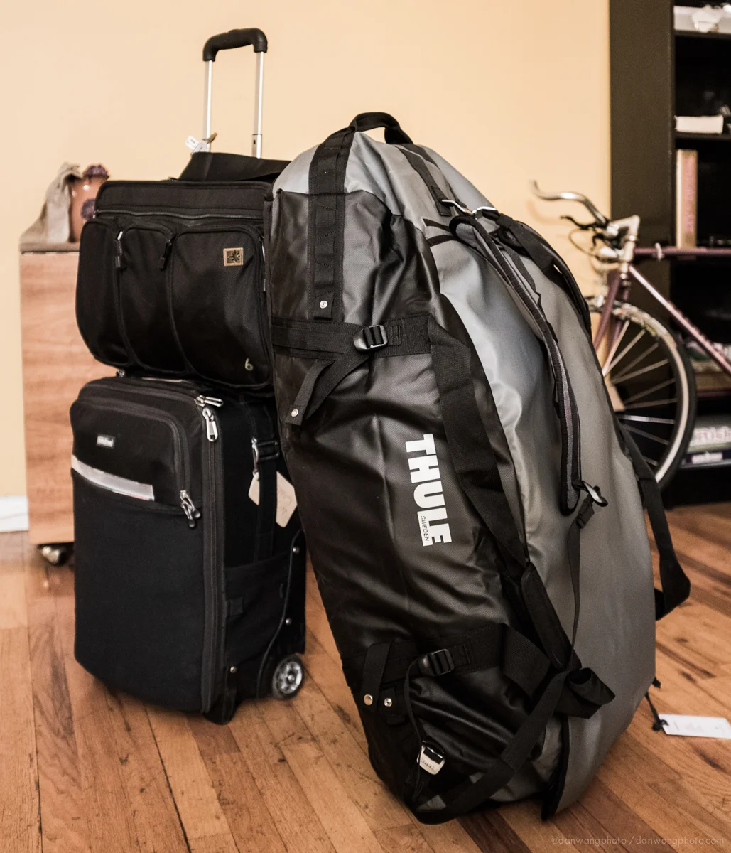 Checked bag, Seaport case, and camera roller, for a month long jaunt abroad.