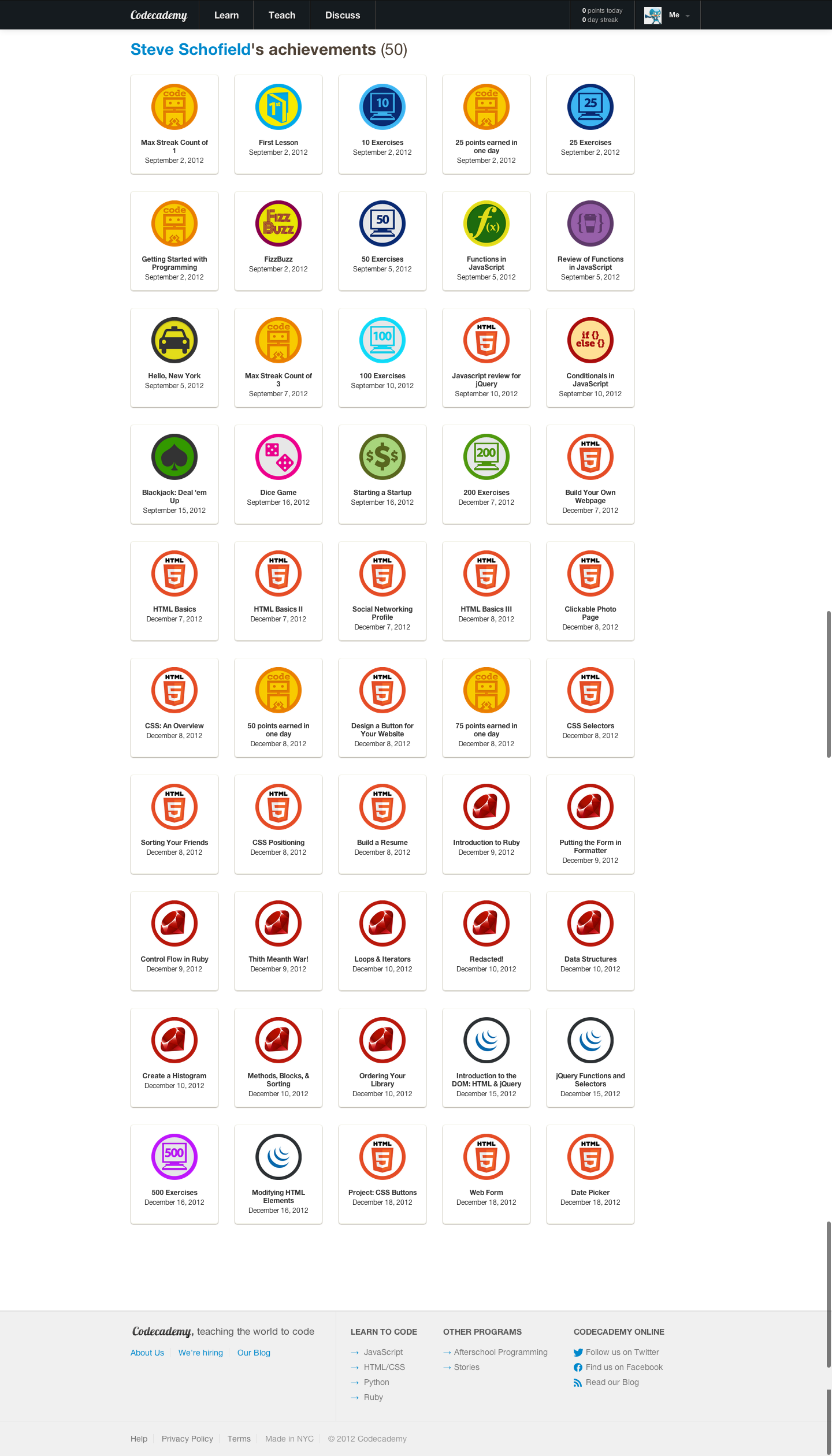 Codecademy 50th Achievement