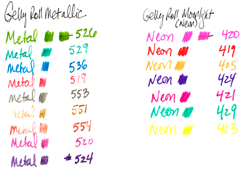 Gelly Roll Metallic Color Chart