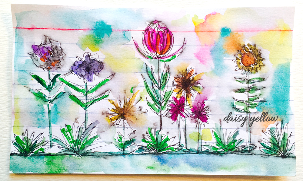 3x5" index card, ink and gouache, artwork by Tammy Garcia.