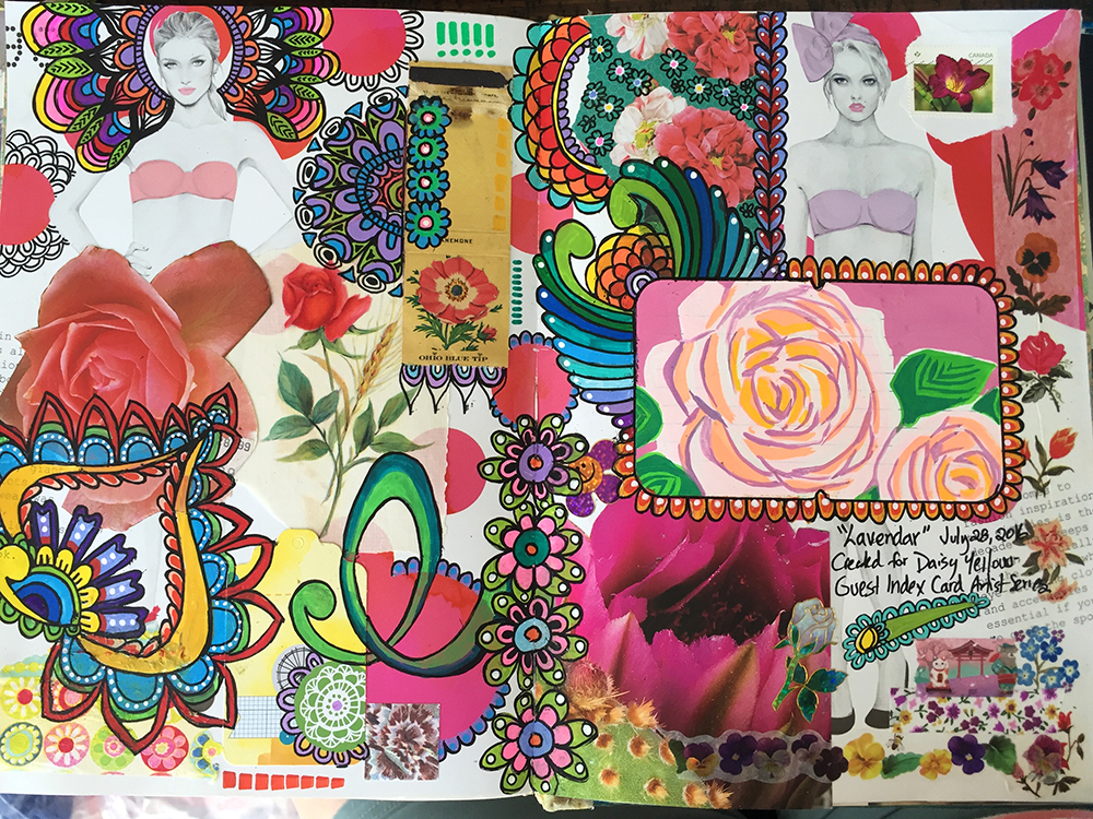 Art journal page in an altered book, art by Emily Lagore.