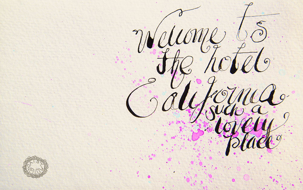 5x8" watercolor paper, ink, artwork by Tammy Garcia. Eagles lyrics.