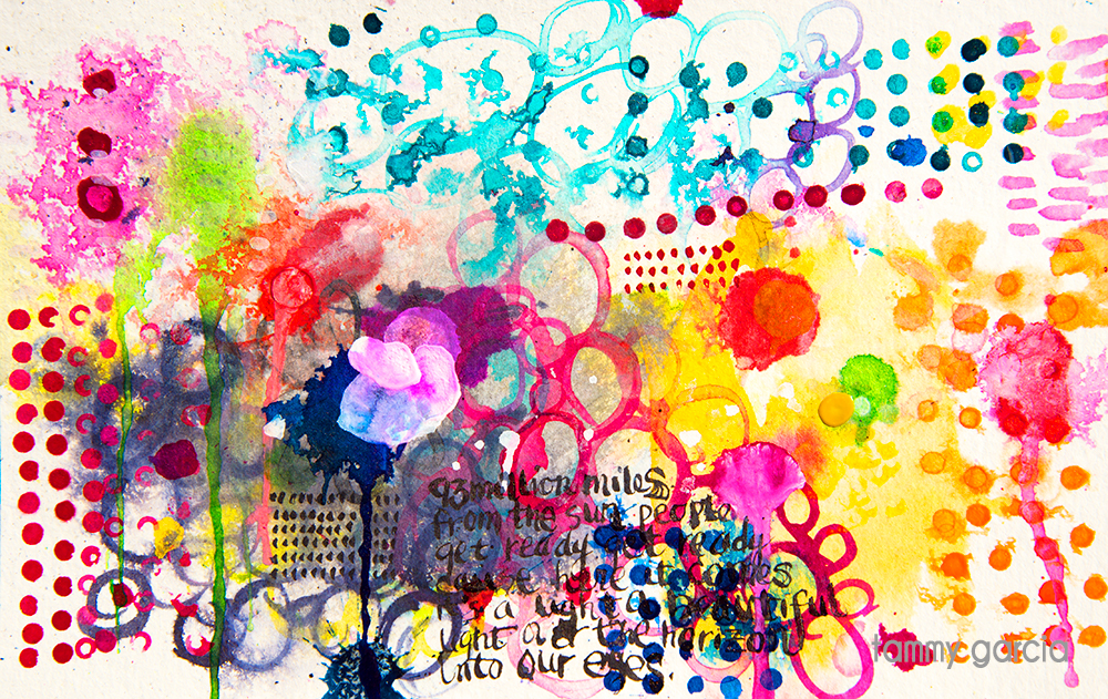 5x8" watercolor paper, ink, artwork by Tammy Garcia. Jason Mraz lyrics.