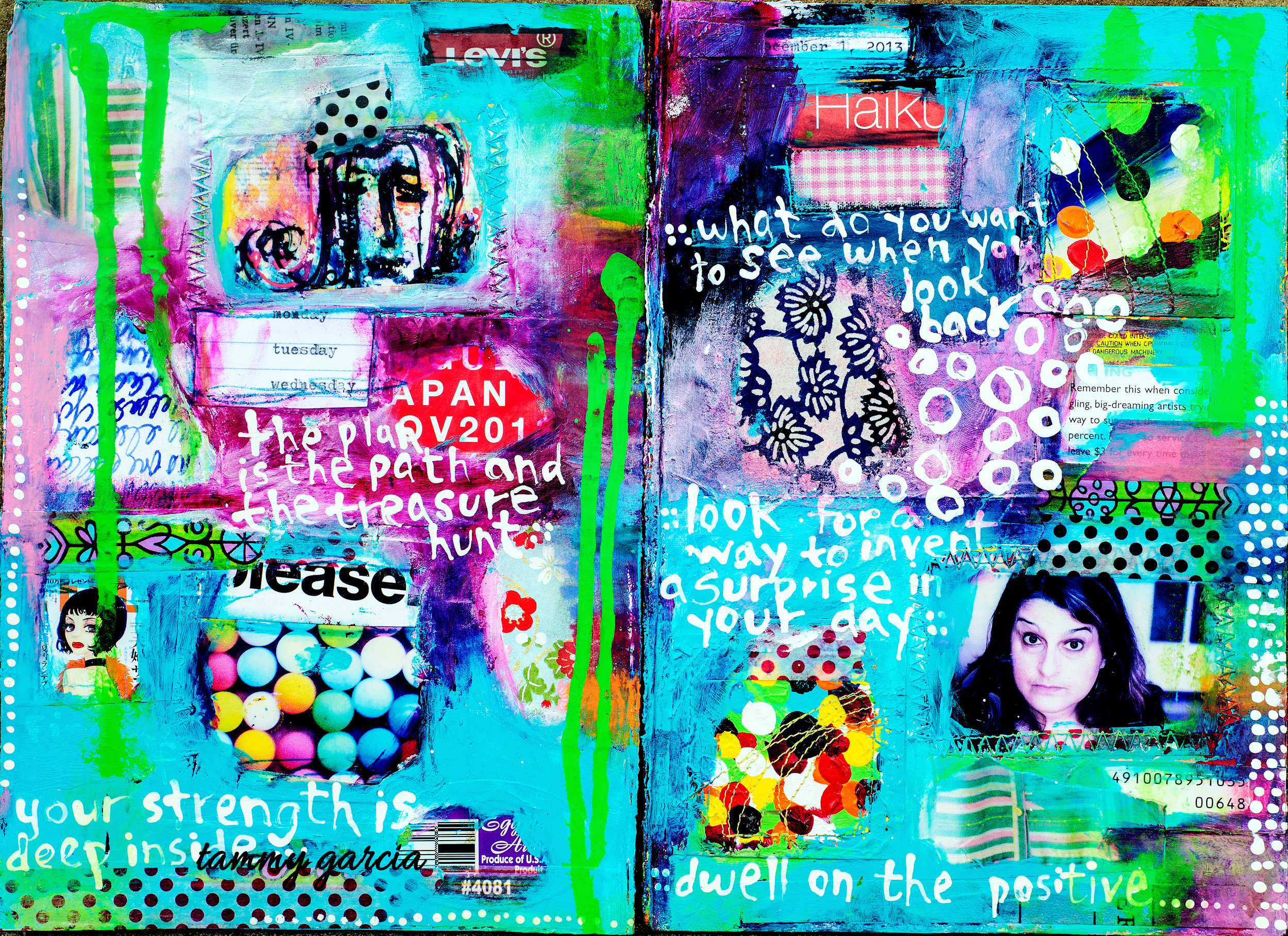 Step by step mixed media art journal page. 