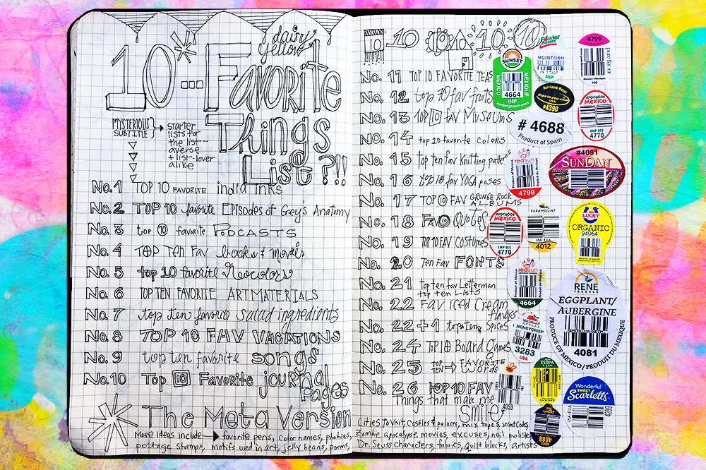 5x8" gridded Moleskine joural, List of Top Ten Lists by TammY Garcia